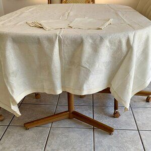 Vtg Linen Tablecloth White Rectangle 55x80 Butterfly Cutwork 8 Napkins 15x15